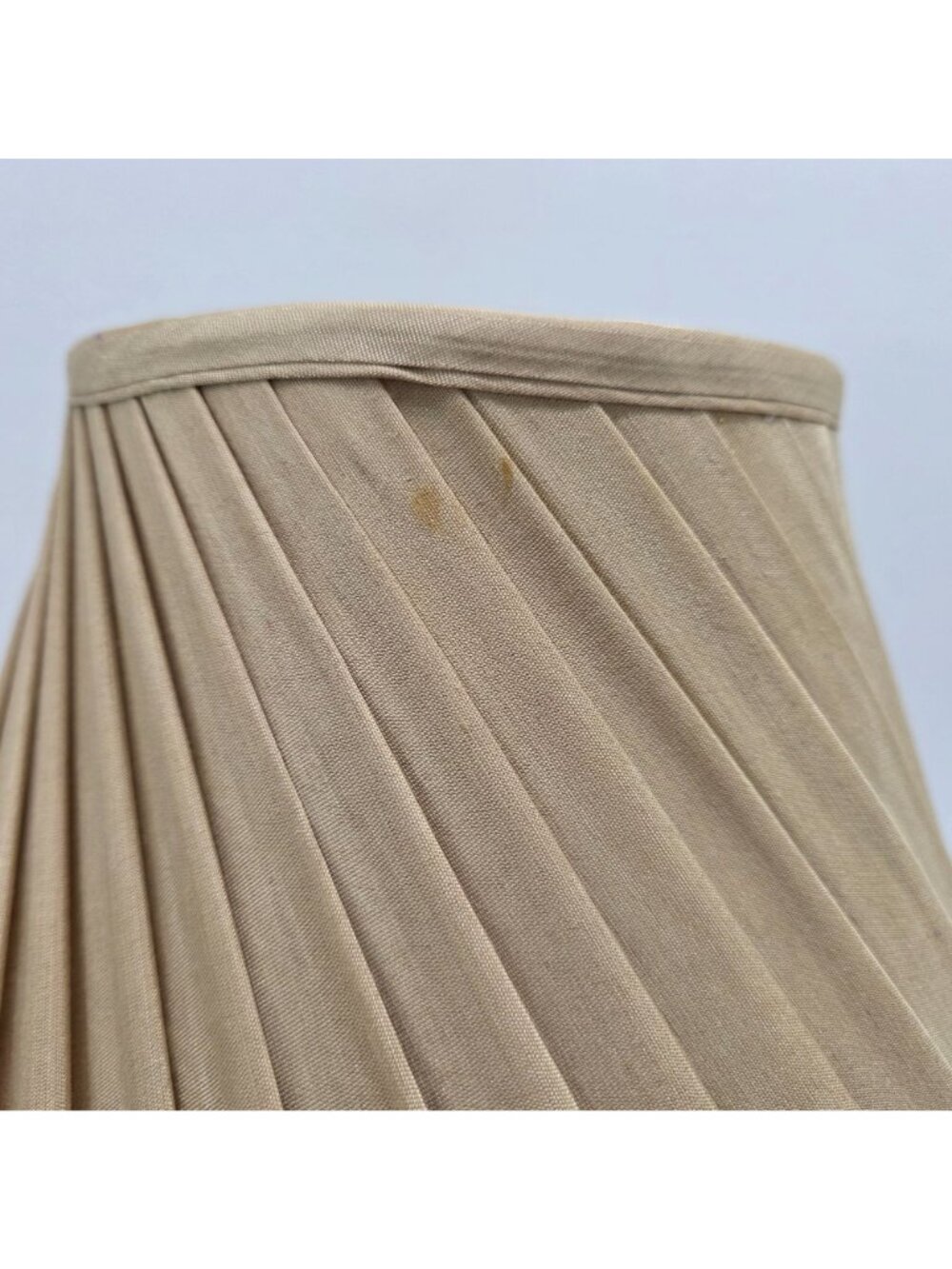 Beige Pleated Fabric Bell Lamp Shade With Gold Hardware 10" High 15" Wide - Picture 6 of 8